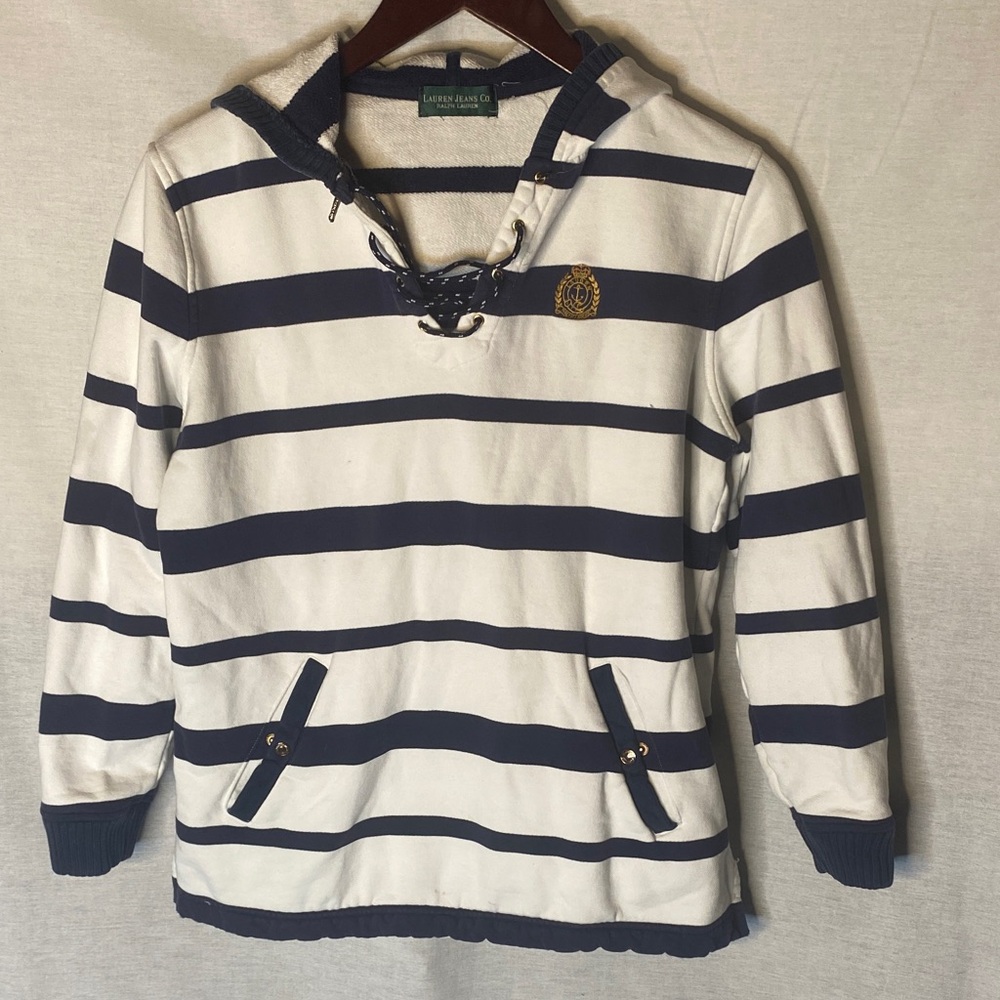 Lauren Jeans Co. White navy stripped women’s pullover hoodie